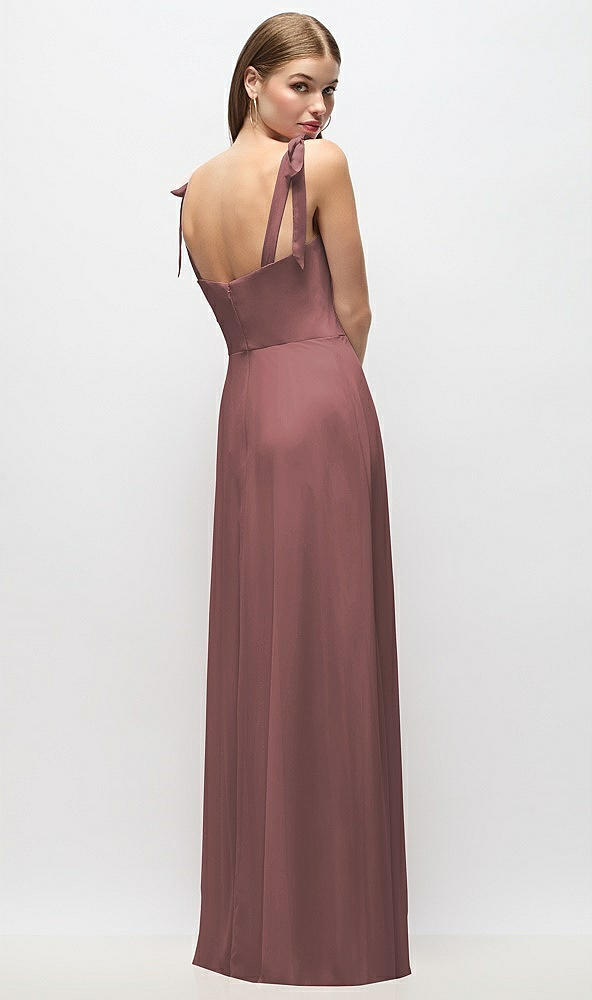 Back View - Rosewood Tie-Shoulder Chiffon Maxi Dress with Front Slit