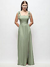 Front View Thumbnail - Sage Tie-Shoulder Chiffon Maxi Dress with Front Slit