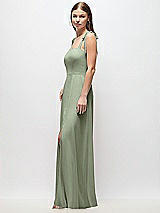 Side View Thumbnail - Sage Tie-Shoulder Chiffon Maxi Dress with Front Slit