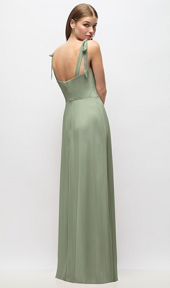 Back View - Sage Tie-Shoulder Chiffon Maxi Dress with Front Slit