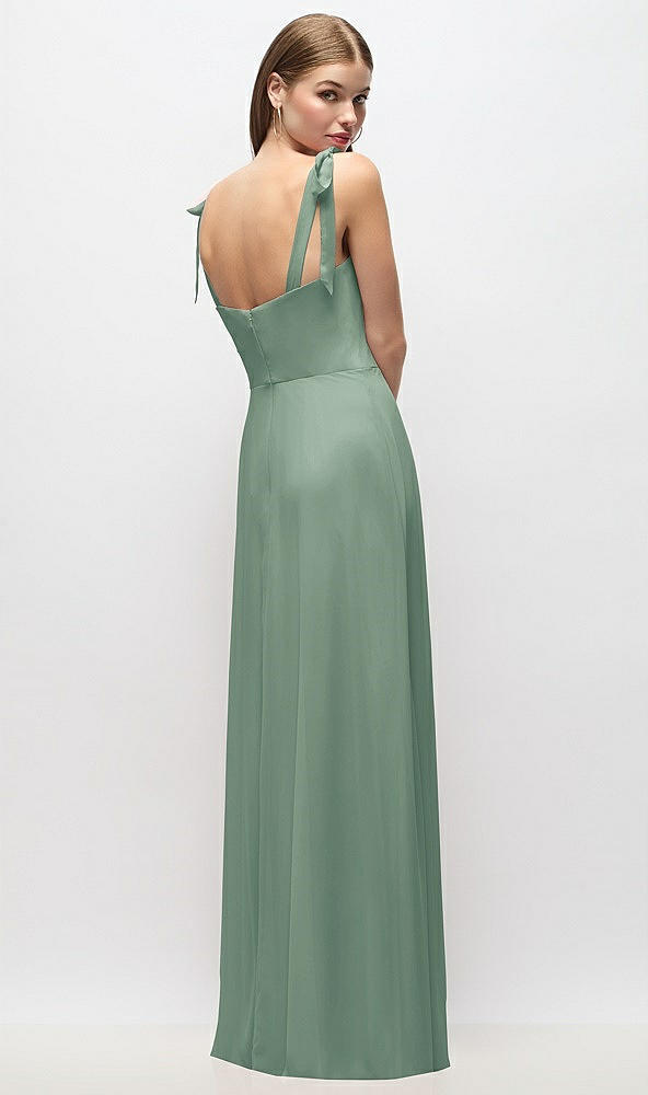 Back View - Seagrass Tie-Shoulder Chiffon Maxi Dress with Front Slit