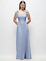 Front View Thumbnail - Sky Blue Tie-Shoulder Chiffon Maxi Dress with Front Slit
