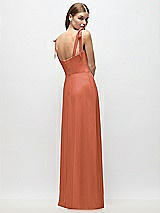 Rear View Thumbnail - Terracotta Copper Tie-Shoulder Chiffon Maxi Dress with Front Slit