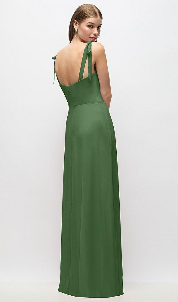 Back View - Vineyard Green Tie-Shoulder Chiffon Maxi Dress with Front Slit