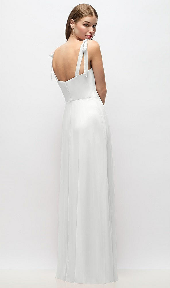 Back View - White Tie-Shoulder Chiffon Maxi Dress with Front Slit