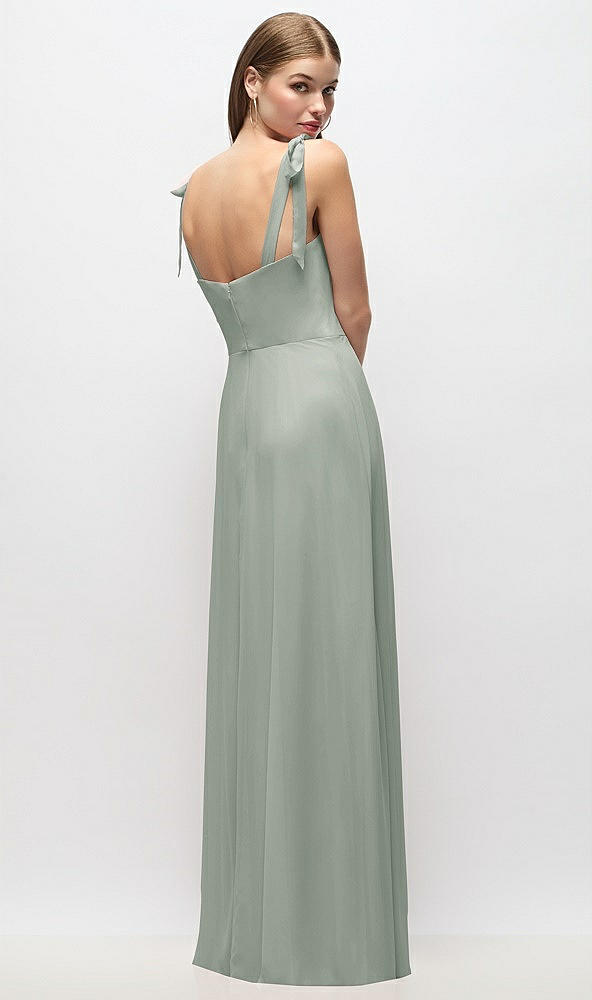 Back View - Willow Green Tie-Shoulder Chiffon Maxi Dress with Front Slit