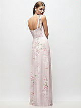 Rear View Thumbnail - Watercolor Print Tie-Shoulder Chiffon Maxi Dress with Front Slit