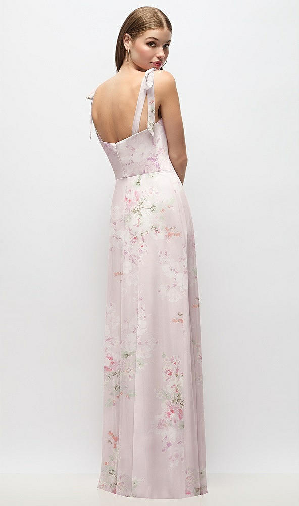 Back View - Watercolor Print Tie-Shoulder Chiffon Maxi Dress with Front Slit
