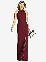Front View Thumbnail - Cabernet High-Neck Cutout Halter Trumpet Gown