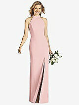 Front View Thumbnail - Rose High-Neck Cutout Halter Trumpet Gown