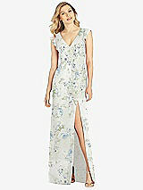 Front View Thumbnail - Bleu Garden Ruffled Sleeve Mermaid Dress with Front Slit