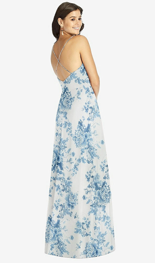 Back View - Cottage Rose Dusk Blue Criss Cross Back A-Line Maxi Dress