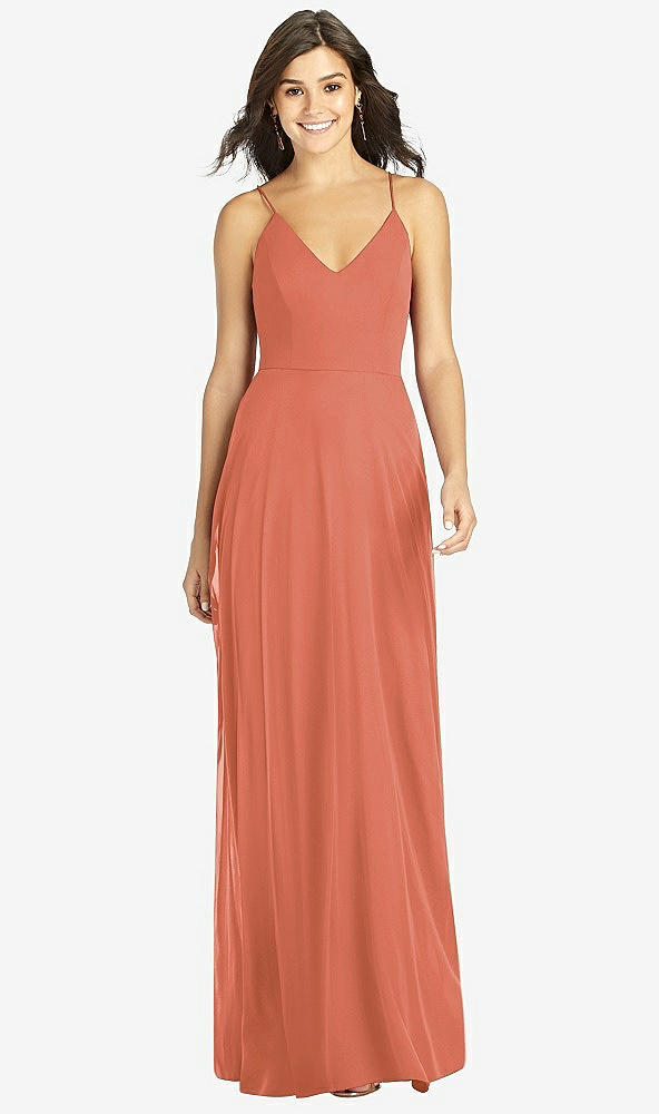 Front View - Terracotta Copper Criss Cross Back A-Line Maxi Dress