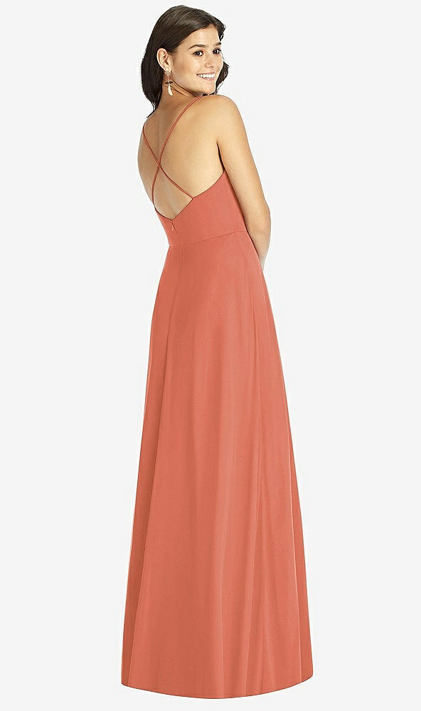 Back View - Terracotta Copper Criss Cross Back A-Line Maxi Dress