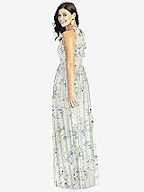 Rear View Thumbnail - Bleu Garden Shirred Skirt Jewel Neck Halter Dress with Front Slit