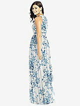 Rear View Thumbnail - Cottage Rose Dusk Blue Shirred Skirt Jewel Neck Halter Dress with Front Slit