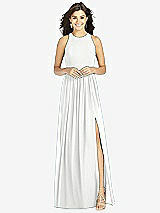 Front View Thumbnail - White Shirred Skirt Jewel Neck Halter Dress with Front Slit