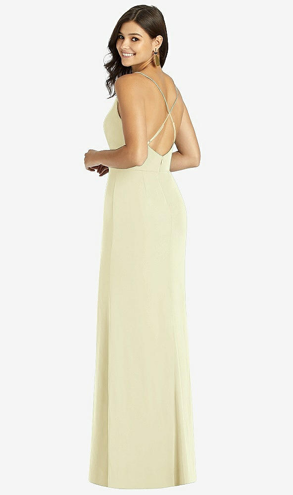 Back View - Butter Yellow Criss Cross Back Mermaid Wrap Dress
