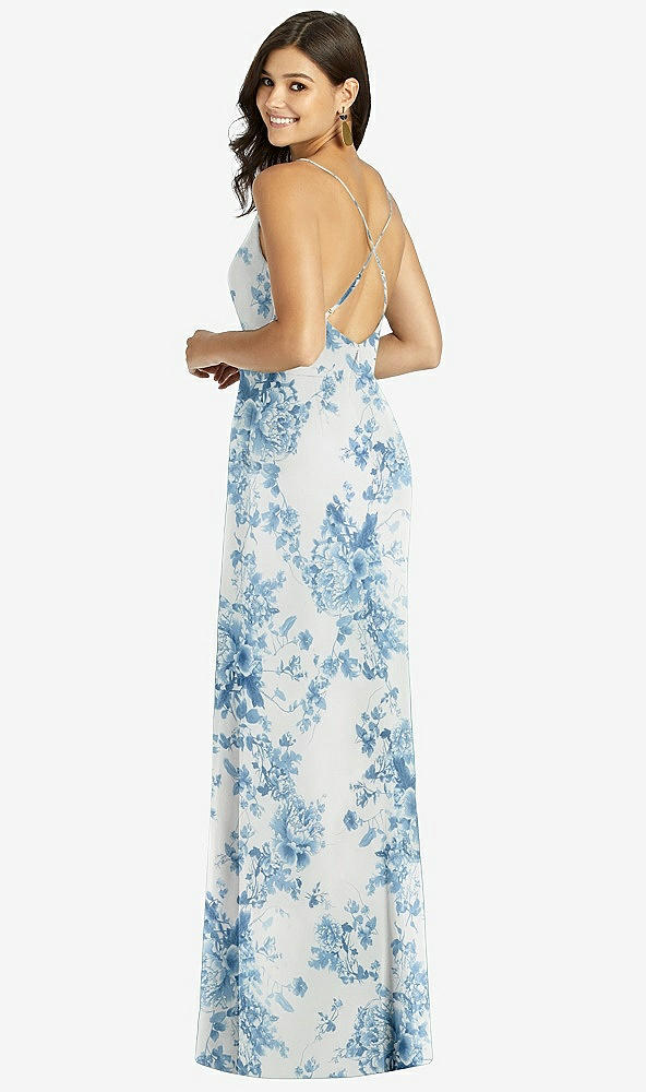 Back View - Cottage Rose Dusk Blue Criss Cross Back Mermaid Wrap Dress