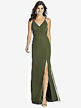 Front View Thumbnail - Olive Green Criss Cross Back Mermaid Wrap Dress