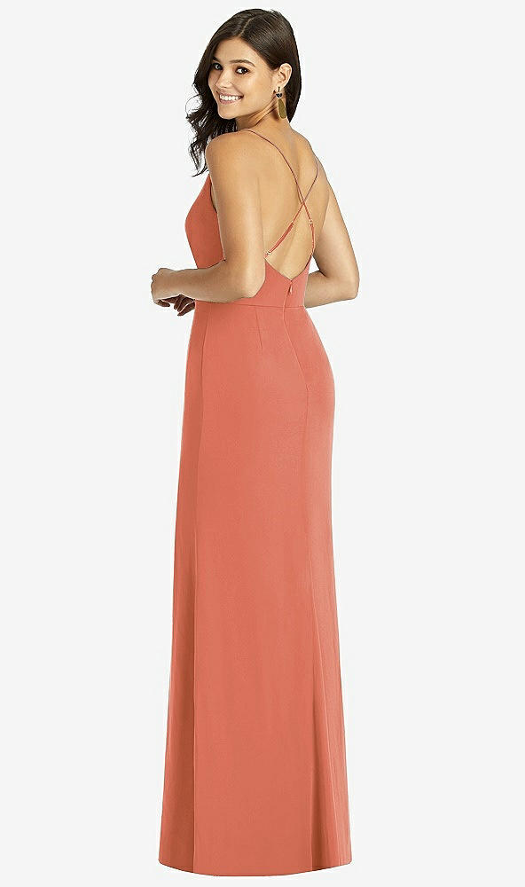 Back View - Terracotta Copper Criss Cross Back Mermaid Wrap Dress