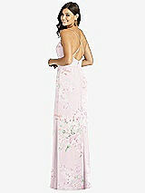 Rear View Thumbnail - Watercolor Print Criss Cross Back Mermaid Wrap Dress