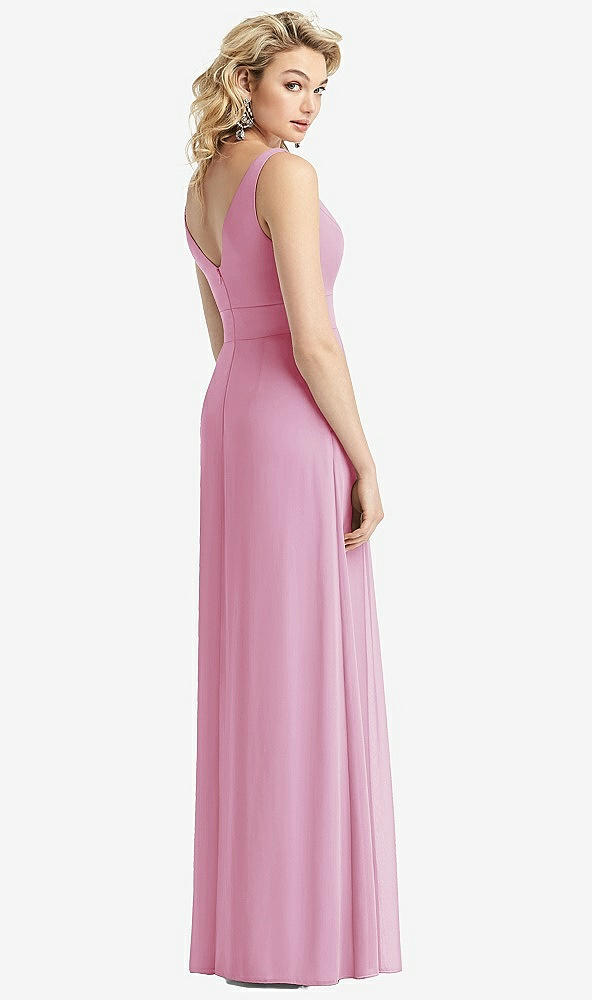 Back View - Powder Pink Sleeveless Pleated Skirt Maxi Dress with Pockets