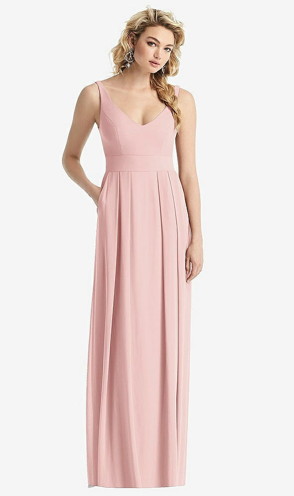 Front View - Rose Sleeveless Pleated Skirt Maxi Dress with Pockets