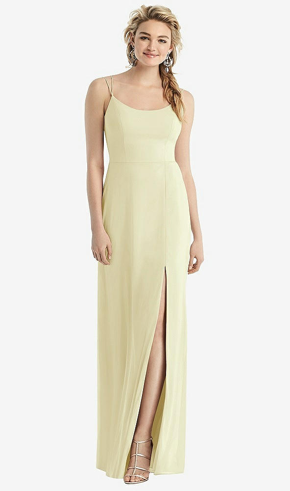 Back View - Butter Yellow Cowl-Back Double Strap Maxi Dress with Side Slit