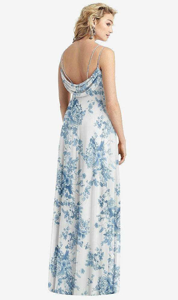 Front View - Cottage Rose Dusk Blue Cowl-Back Double Strap Maxi Dress with Side Slit