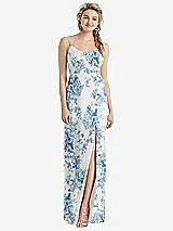 Rear View Thumbnail - Cottage Rose Dusk Blue Cowl-Back Double Strap Maxi Dress with Side Slit