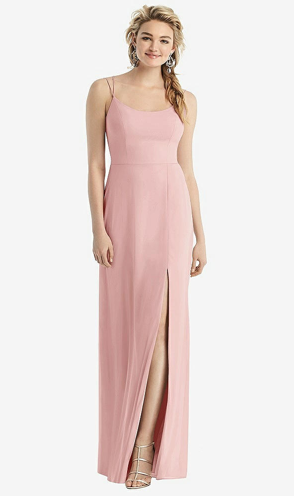 Back View - Rose Cowl-Back Double Strap Maxi Dress with Side Slit
