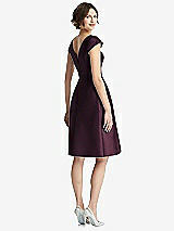 Rear View Thumbnail - Deep Plum Cap Sleeve Pleated Cocktail Dress with Pockets