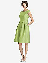 Front View Thumbnail - Mojito Cap Sleeve Pleated Cocktail Dress with Pockets