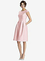 Front View Thumbnail - Ballet Pink Cap Sleeve Pleated Cocktail Dress with Pockets
