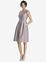 Front View Thumbnail - Cashmere Gray Cap Sleeve Pleated Cocktail Dress with Pockets