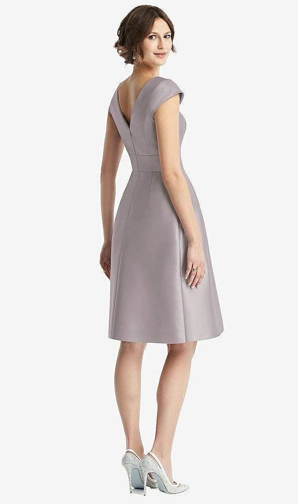 Back View - Cashmere Gray Cap Sleeve Pleated Cocktail Dress with Pockets