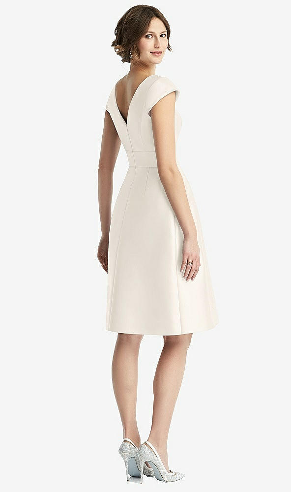 Back View - Ivory Cap Sleeve Pleated Cocktail Dress with Pockets
