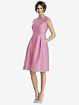 Front View Thumbnail - Powder Pink Cap Sleeve Pleated Cocktail Dress with Pockets