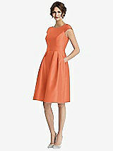Front View Thumbnail - Portofino Orange Cap Sleeve Pleated Cocktail Dress with Pockets