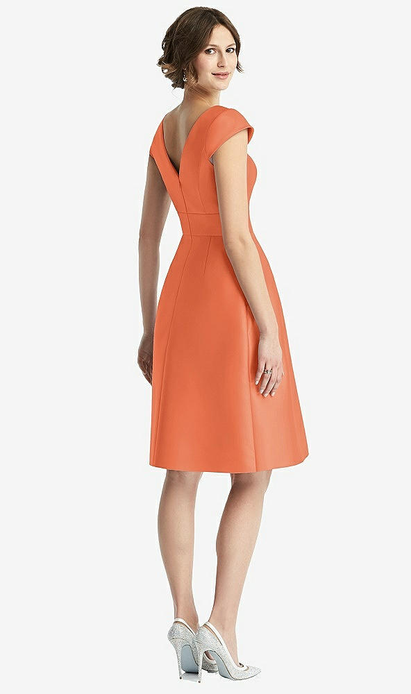 Back View - Portofino Orange Cap Sleeve Pleated Cocktail Dress with Pockets