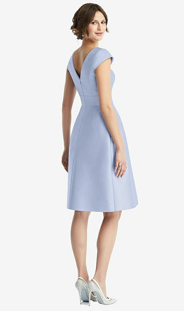 Back View - Sky Blue Cap Sleeve Pleated Cocktail Dress with Pockets