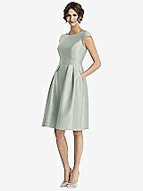 Front View Thumbnail - Willow Green Cap Sleeve Pleated Cocktail Dress with Pockets