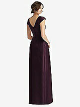 Rear View Thumbnail - Deep Plum Cap Sleeve Pleated Skirt Dress with Pockets