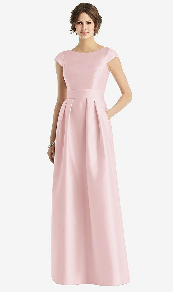 Front View - Ballet Pink Cap Sleeve Pleated Skirt Dress with Pockets