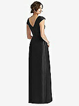Rear View Thumbnail - Black Cap Sleeve Pleated Skirt Dress with Pockets