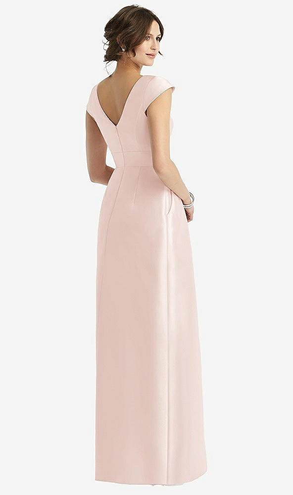 Back View - Blush Cap Sleeve Pleated Skirt Dress with Pockets