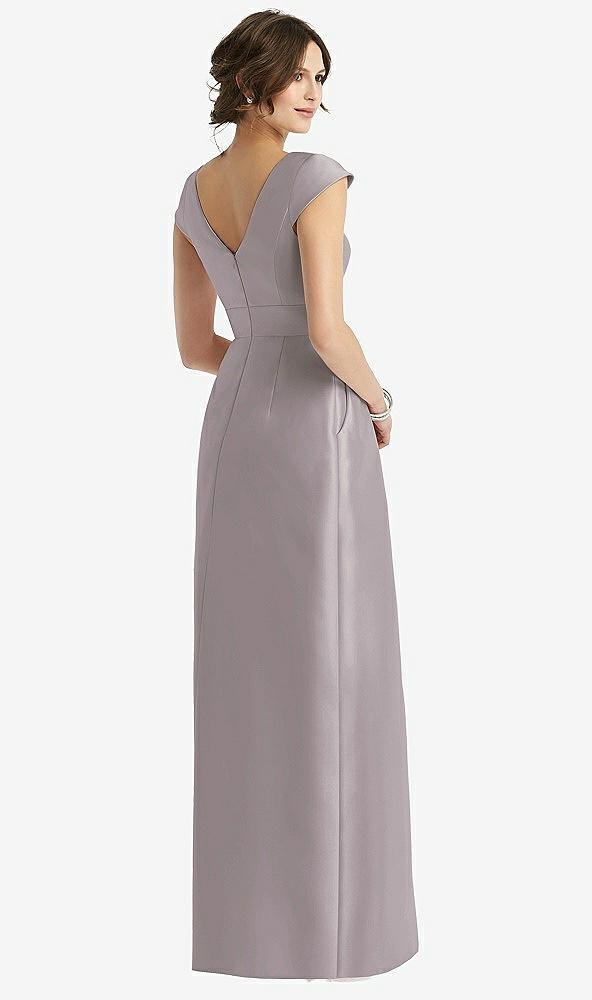 Back View - Cashmere Gray Cap Sleeve Pleated Skirt Dress with Pockets
