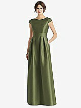 Front View Thumbnail - Olive Green Cap Sleeve Pleated Skirt Dress with Pockets