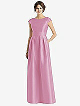 Front View Thumbnail - Powder Pink Cap Sleeve Pleated Skirt Dress with Pockets